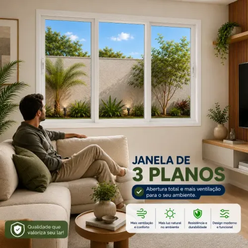Janela de Alumínio Branca 3 planos linha premium direto da fabrica