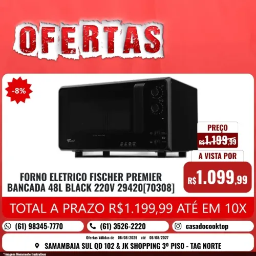 Forno Elétrico Fischer Premier Bancada 48L Silver 220v