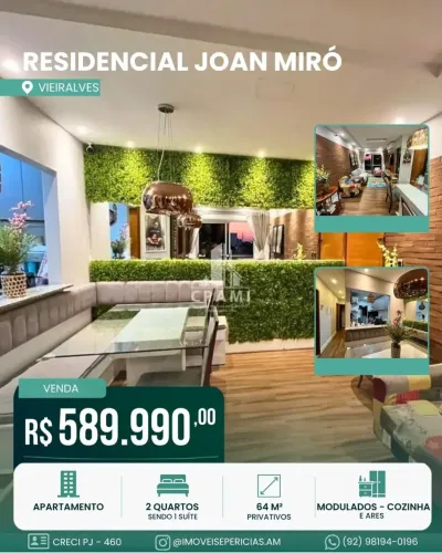 Residencial Joan Miró | Vieiralves | Apartamento 2 Quartos | 64m² | 2 Vagas de Garagem