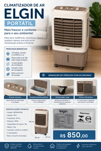 Climatizador de Ar Elgin 45L 127V - estado de novo | Econômico