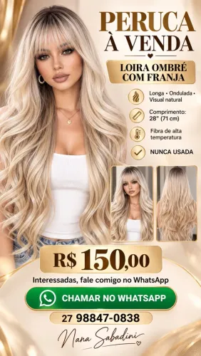Linda peruca loira ombré com franja, longa e ondulada, com aparência natural!