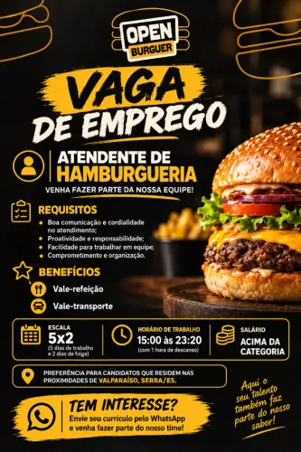 Vaga de atendimento em hamburgueria