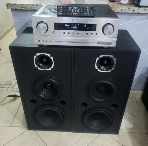 Lindo Receiver Sherwood Newcastle 7.1 + Par Caixas DYI em MDF