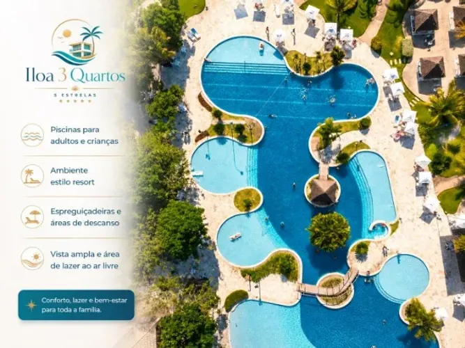 Iloa Resort para Famílias e Grupos 3 Quartos e 2 Vagas Aluguel por temporada