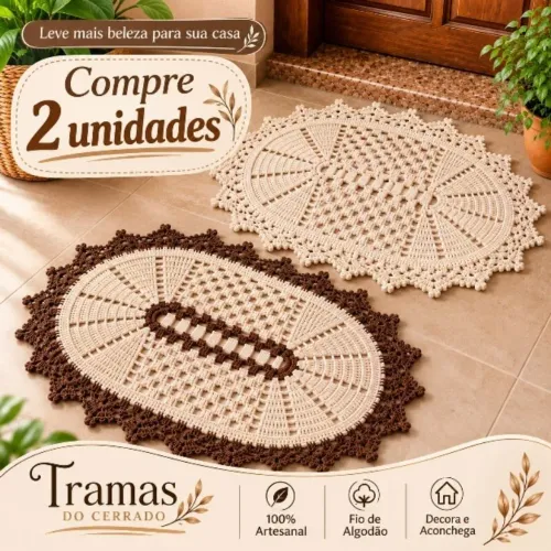 2 Tapetes de Crochê para porta, banheiro, cozinha, 65x45cm