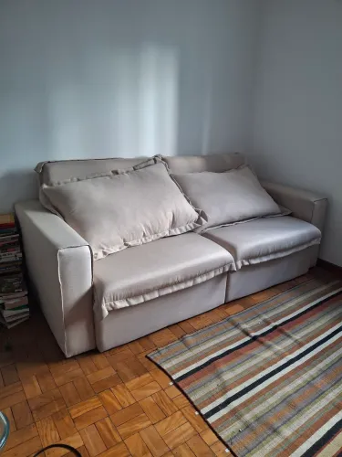 Sofá-cama retrátil em linho off-white - 1,40 m