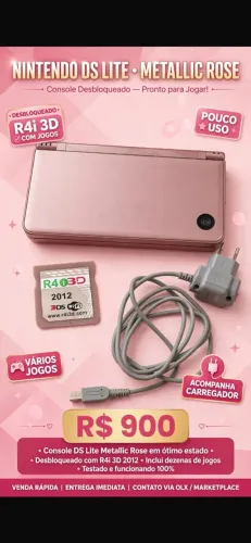 Nintendo Ds Lite Rosa desbloqueado R4i 3D com vários jogos