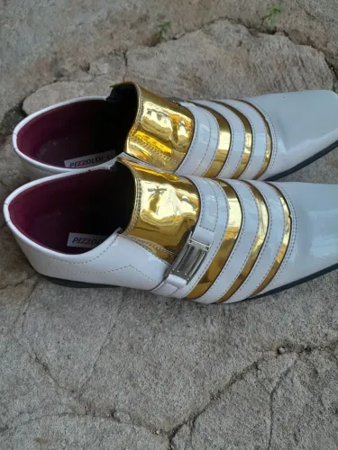 Sapato Social Masculino Branco Com Dourado Estilo Italiano