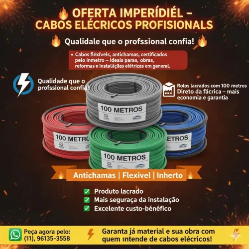 Estoques lotados cabos elétricos flexível antichamas certificado pelo Inmetro 