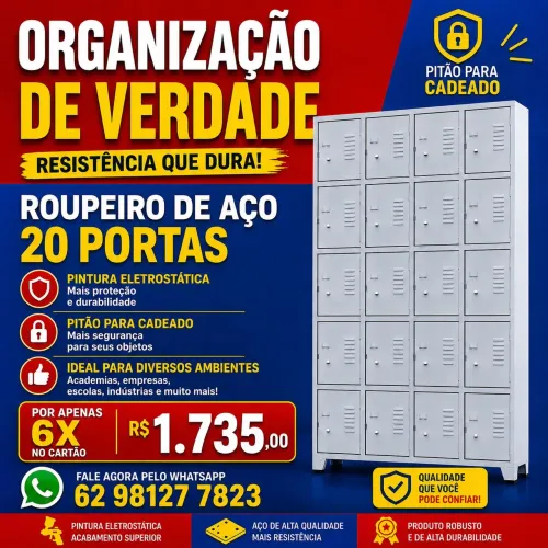 Roupeiro de aço 20 portas em 6x no cartão