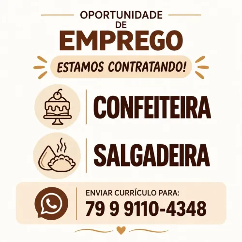VAGA PARA CONFEITEIRA E SALGADEIRA