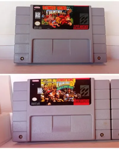 Donkey Kong Cowntry 1 e 2 originais americanas "Relabel" para Super Nintendo