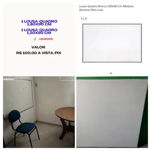 1 LOUSA/QUADRO BRANCO 1,80x90cm E 1 LOUSA/QUADRO BRANCO 1,20x90cm