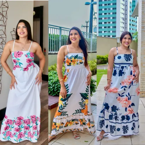 Trio de Vestidos Longos Feminino Revenda Estampas exclusivas