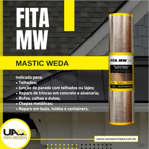Fita MW Alumínio 90cm X 10m (1mm) Usina Anchieta -fita asfáltica adesiva,manta asfáltica