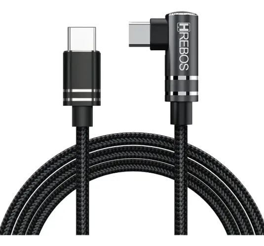 Cabo Tipo-C Para Usb-C Turbo 2 Metros 90° Gamer Hrebos Preto