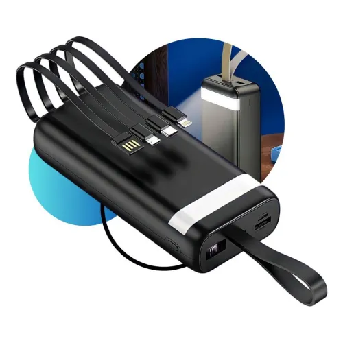 Power Bank 20000mAh Turbo Peining 4 Cabos Integrados Lanterna LED
