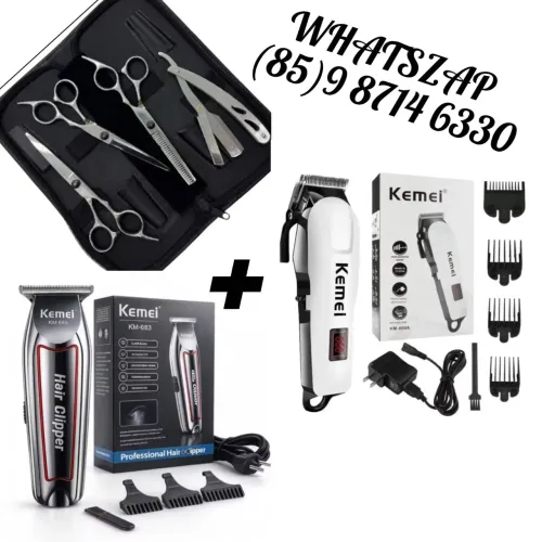 Kit barbeiro profissional. Máquina kemei profissional e tesoura. Entrega grátis 