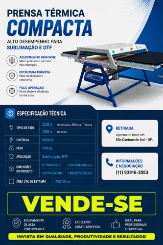 Prensa Térmica Yguaçú 75x115 cm Pneumática - Berço Duplo