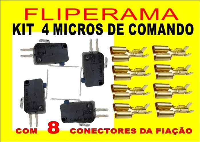 Kit fliperama, 4 micros de comando + 8 conectores fiação