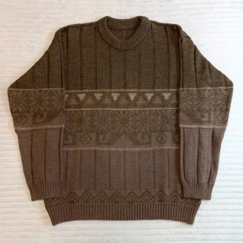 Blusão de Lã em Tricô Jacquard masculino - Tons de Marrom / Tam. G