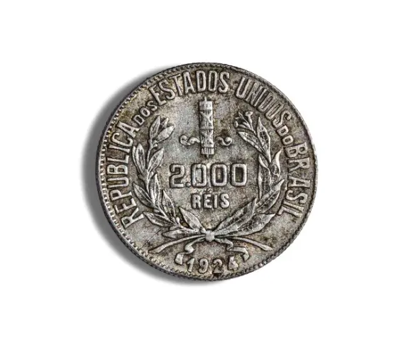 Moeda de 2000 Réis Brasileiros - SOB. 50% Prata. Ano 1924. Veja descrição