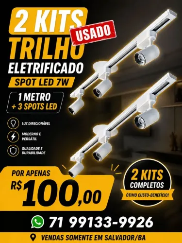 2 Kits Trilho Eletrificado Spot Led 7w 1 Metro + 3 Spots Led