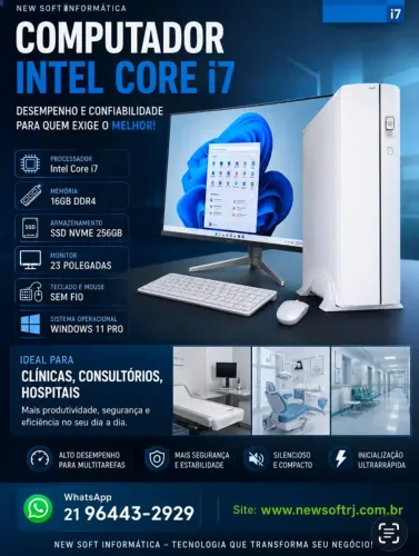 CPU Core i7 16GB ddr4 M.2 256GB Monitor 23" pol Teclado e mouse branco -ideal para clinica