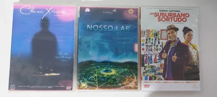 Lote Kit 3 DVDs Filmes Nacionais Espiritismo Nosso Lar Chico Xavier Um Suburbano Sortudo