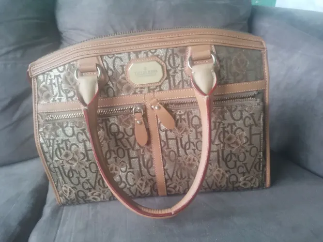 Bolsa Victor Hugo Jacquard Monograma e Couro Original