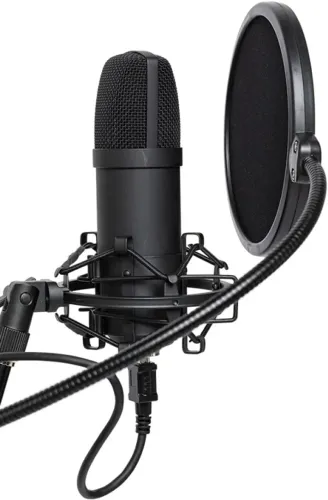 Microfone Condensador USB com Pedestal de Mesa Shock Mount Filtro Pop Cabo para Computador