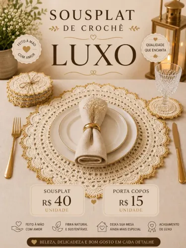 Sousplat de Crochê Luxo, unidade | Jogo Americano redondo Feito à Mão