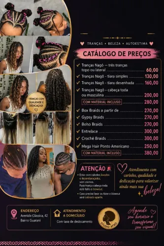 Métodos de tranças, e apliques de cabelo.