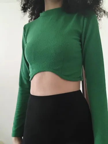 blusa cropped manga longa verde p
