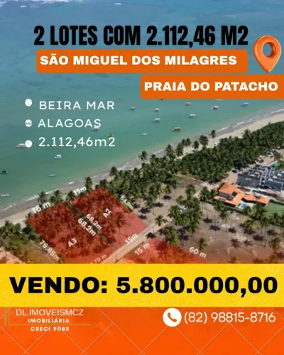 Vendo dois terrenos frente mar na praia do patacho.