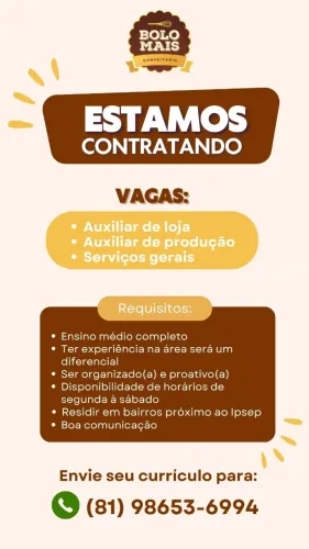 AUXILIAR DE PRODUÇÃO BOLOS