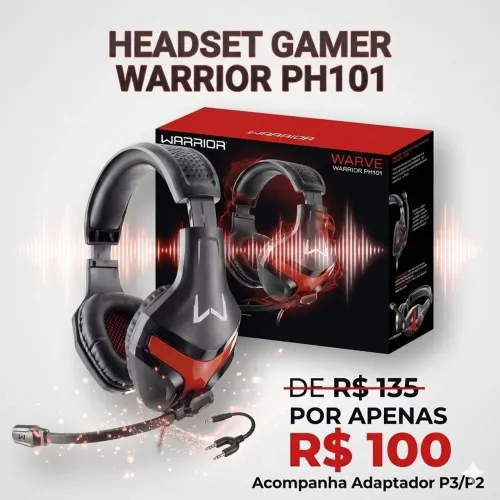Fone headset Gamer + adaptador P2/P3