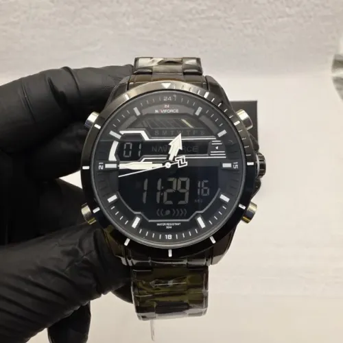 Relógio Naviforce Masculino Digital Analógico 46mm Original Preto Aço Novo