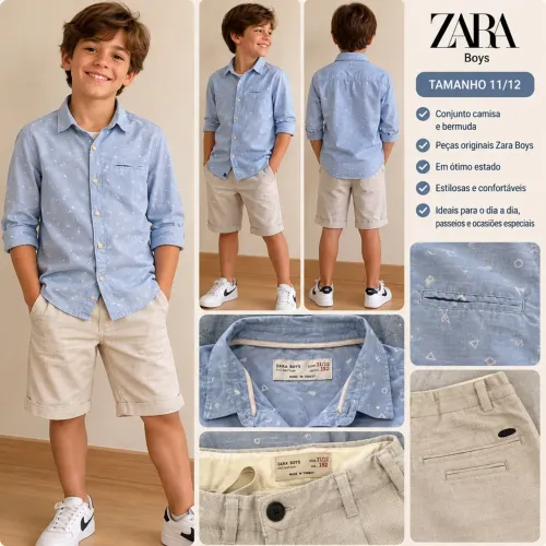 Conjunto infantil Zara Boys camisa e bermuda 11/12 anos
