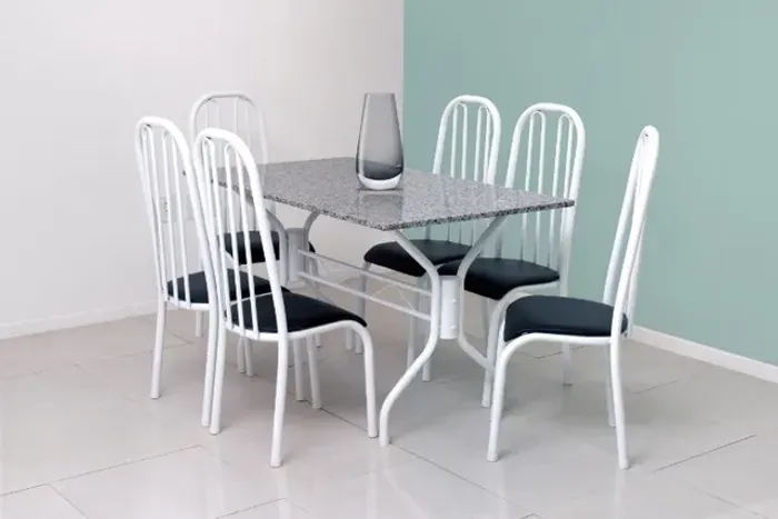 Conjunto de Mesa Jack Com 6 Lugares e Tampo de Granito! Frete e Montagem Grátis