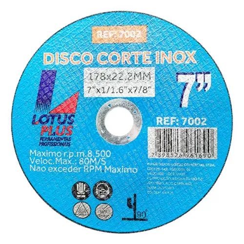 Disco de Corte Ferro Inox 7 Polegadas 180mm x 1,6mm Lotus 7002