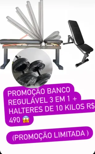 BANCO REGULÁVEL + 2 HALTERES  DE 10 KILOS  $ 490 FRETE GRÁTIS WATZAP * 