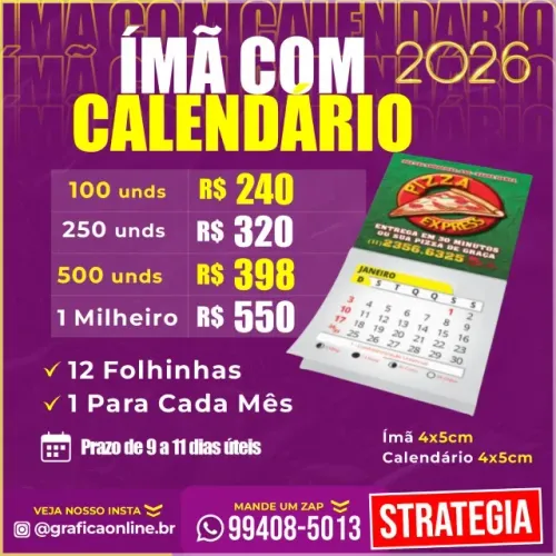 Calendário com Ímã de Geladeira 2026