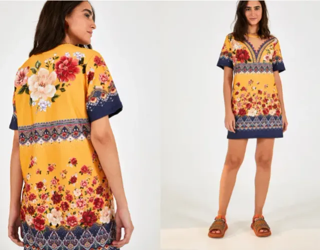 vestido t-shirt chuva de flor amarelo farm p