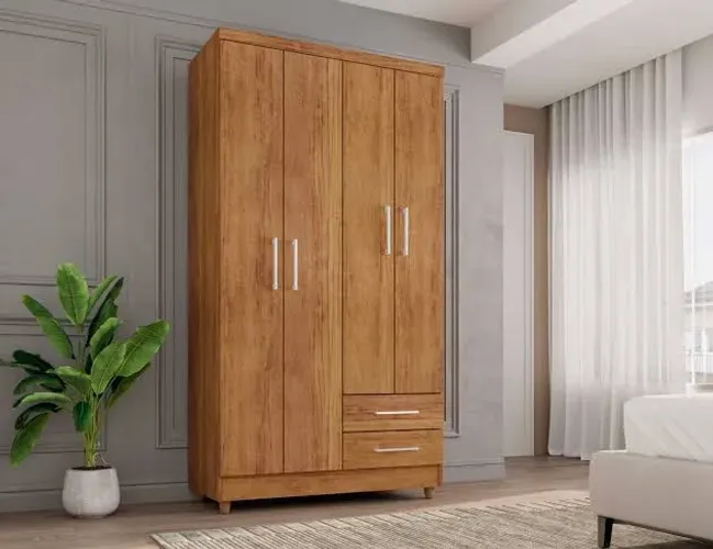Guarda-Roupa Amadeirado 4 Portas com Gavetas