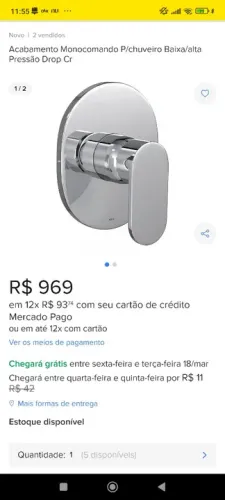 Acabamento monocomando drop novo na caixa 
