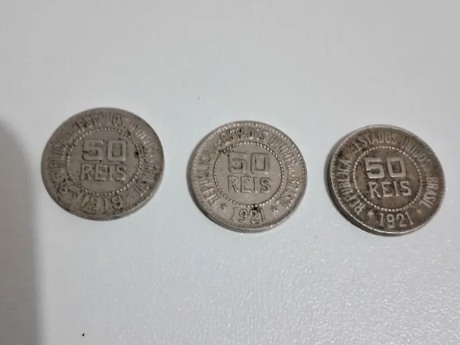 3 Moedas Antigas de 50 Reis - Brasil 1921