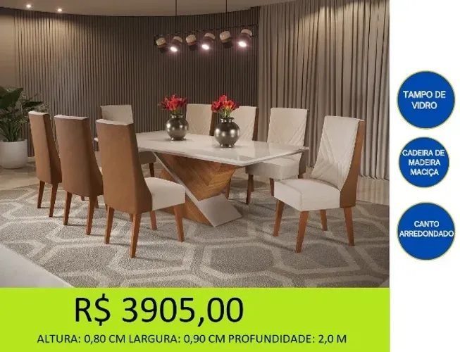 MESA DE JANTAR COM DESIGN ÚNICO A PRONTA ENTREGA