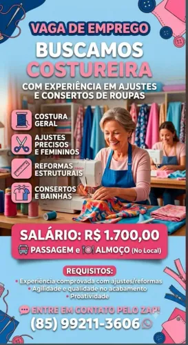 VAGA PARA COSTUREIRA