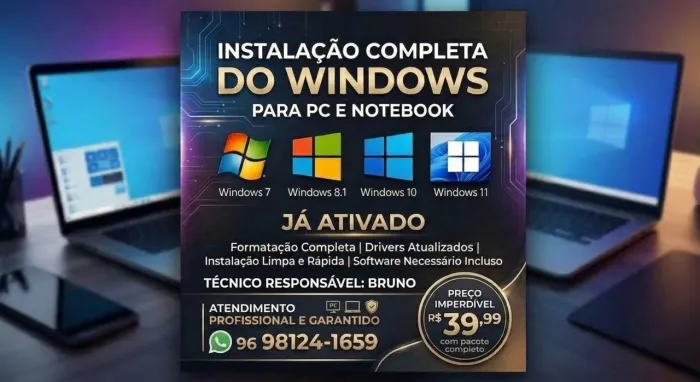 INSTALAÇÃO COMPLETA DO WINDOWS, PC E NOTEBOOK